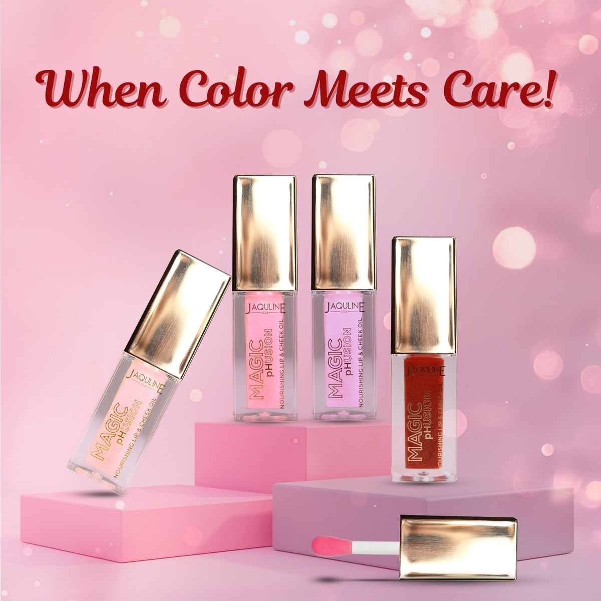 Jaquline USA Magic Phusion lip & Cheek oil, Long Lasting Nourishment Non-Sticky & glossy Heals & Moisturizes Lips Shining Sta