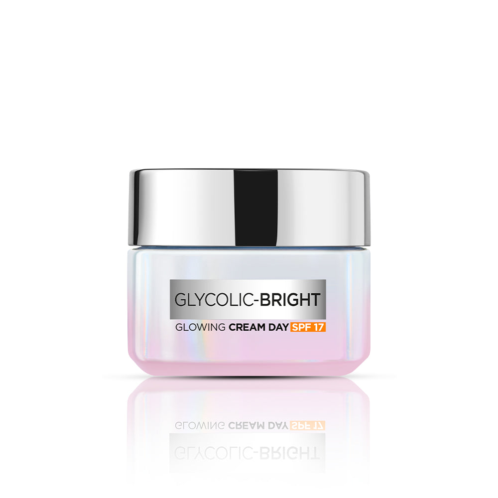 L'Oreal Paris Glycolic Bright Day Cream with SPF 17, 15ml |Skin Brightening Cream with Glycolic Acid for Dark Spot Reduction