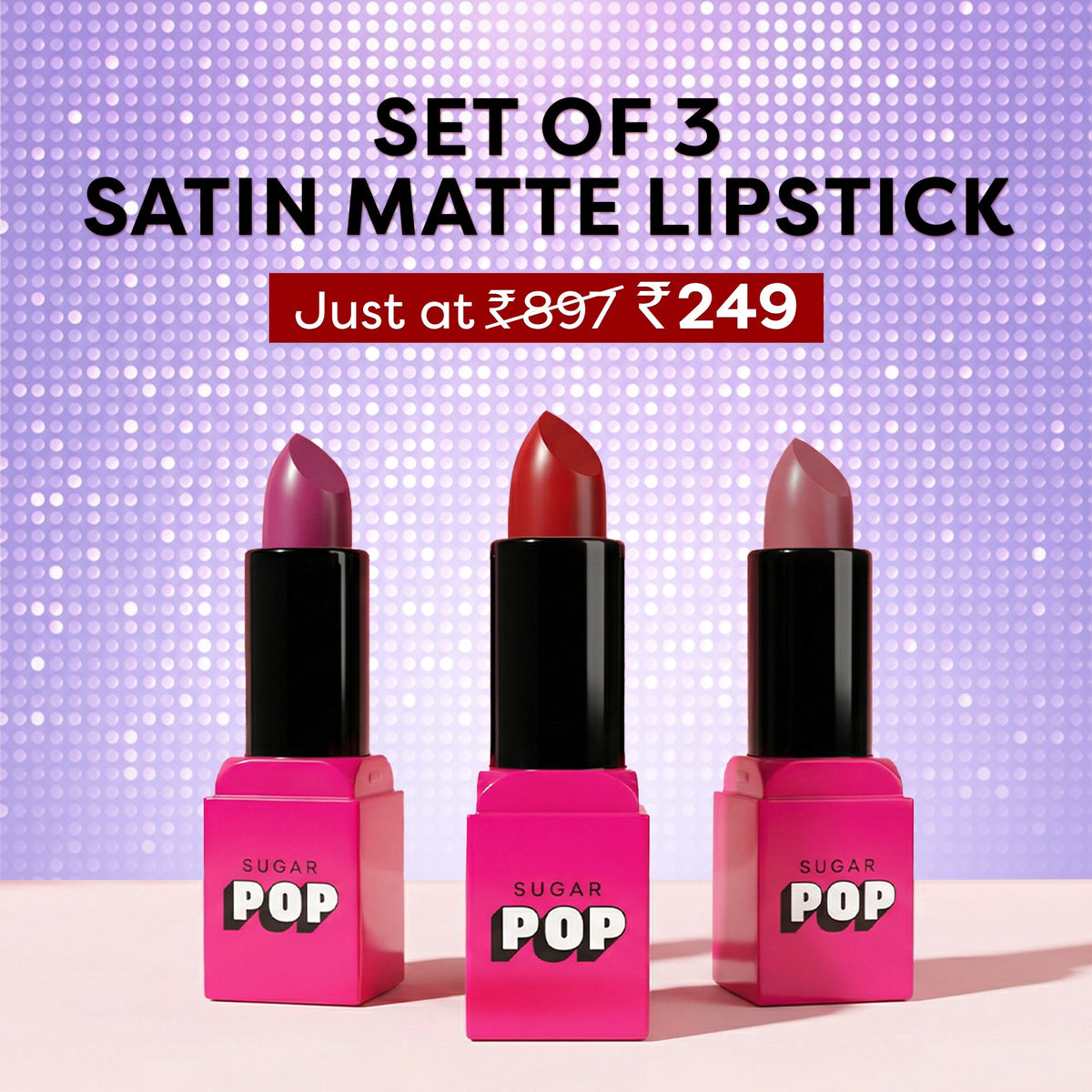 Set Of 3 Satin Matte Lipstick