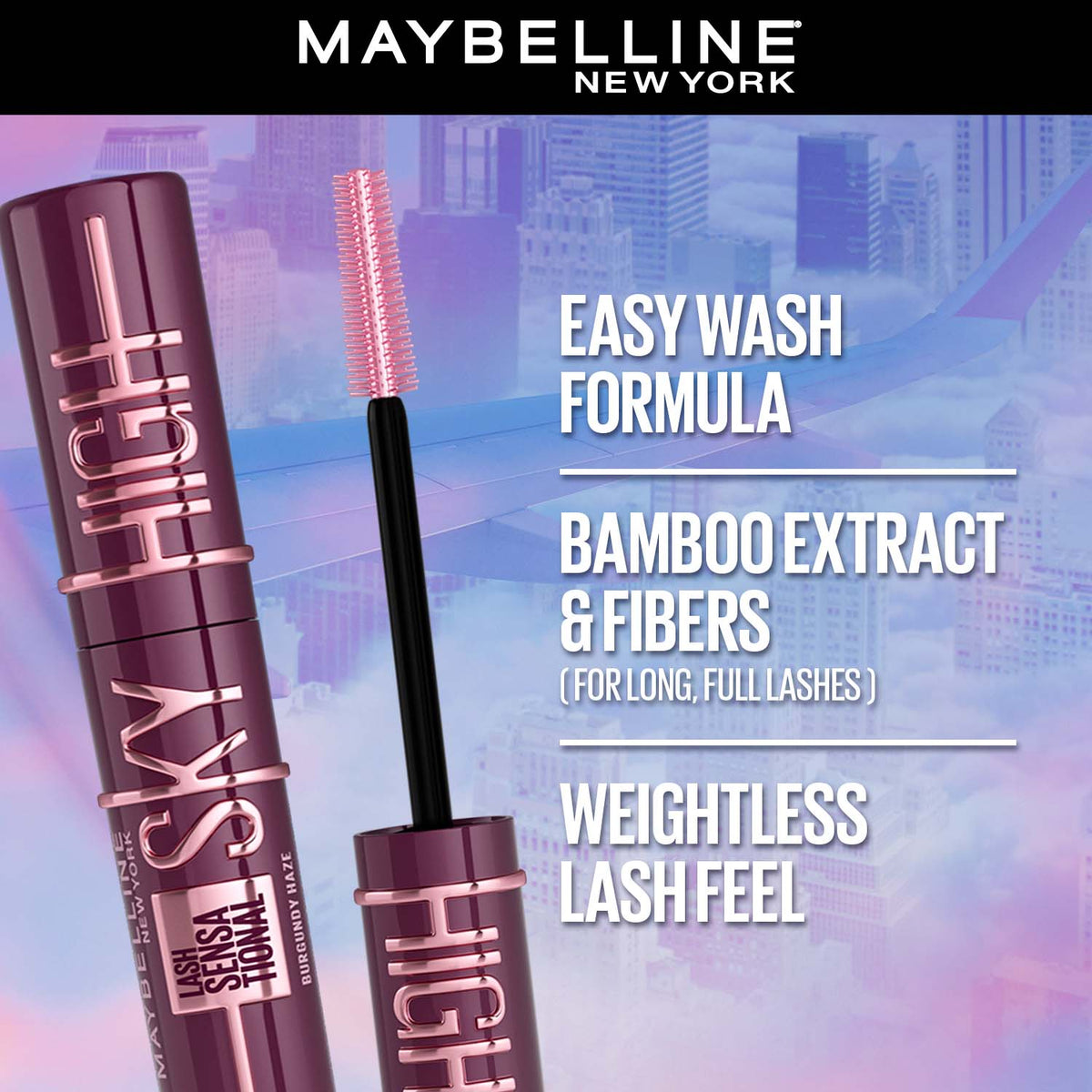 Maybelline New York Sky High Easy Wash Mascara, Burgundy Haze, 7.2ml