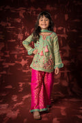 Komal's KDD-01042 | Pistachio & Shocking Pink | Formal 3 Piece Suit | Banarsi Net
