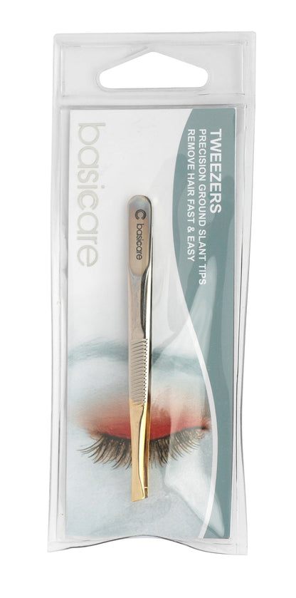 Basicare Stainless Steel Gold Precision Ground Slant Tip Tweezer For Women And Men.Tweezer For Ingrown Hair, Plucking Daily B