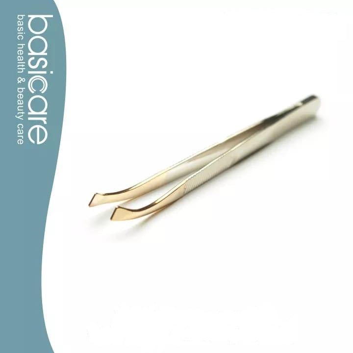 Basicare Stainless Steel Gold Precision Ground Curved Slant Tip Tweezer For Women And Men.Tweezer For Ingrown Hair, Plucking 