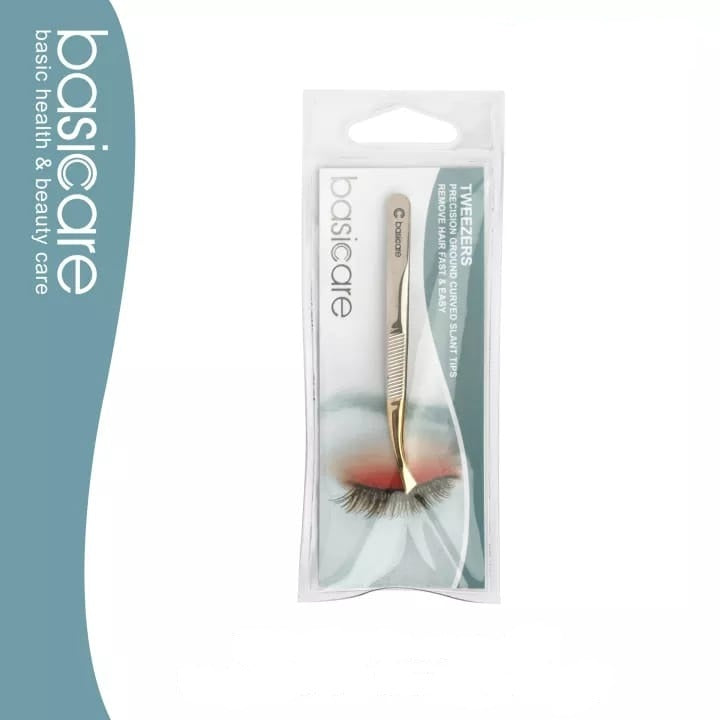 Basicare Stainless Steel Gold Precision Ground Curved Slant Tip Tweezer For Women And Men.Tweezer For Ingrown Hair, Plucking 