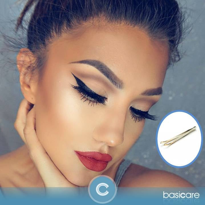 Basicare Stainless Steel Gold Precision Ground Curved Slant Tip Tweezer For Women And Men.Tweezer For Ingrown Hair, Plucking 