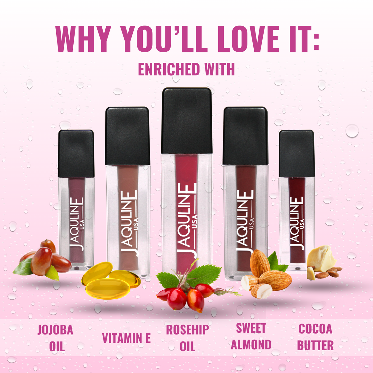 Jaquline USA Pout Power Set of 5 Liquid Lipstick | Waterproof | Smudge Proof | Transfer Proof |Long Lasting | Hydrating & Lig