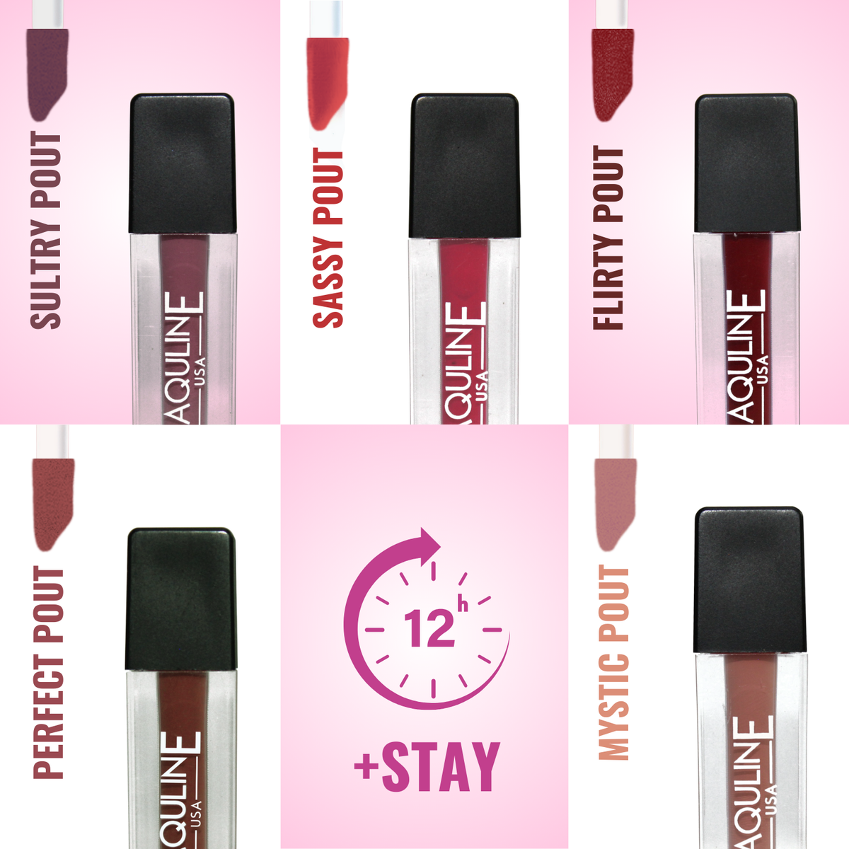 Jaquline USA Pout Power Set of 5 Liquid Lipstick | Waterproof | Smudge Proof | Transfer Proof |Long Lasting | Hydrating & Lig