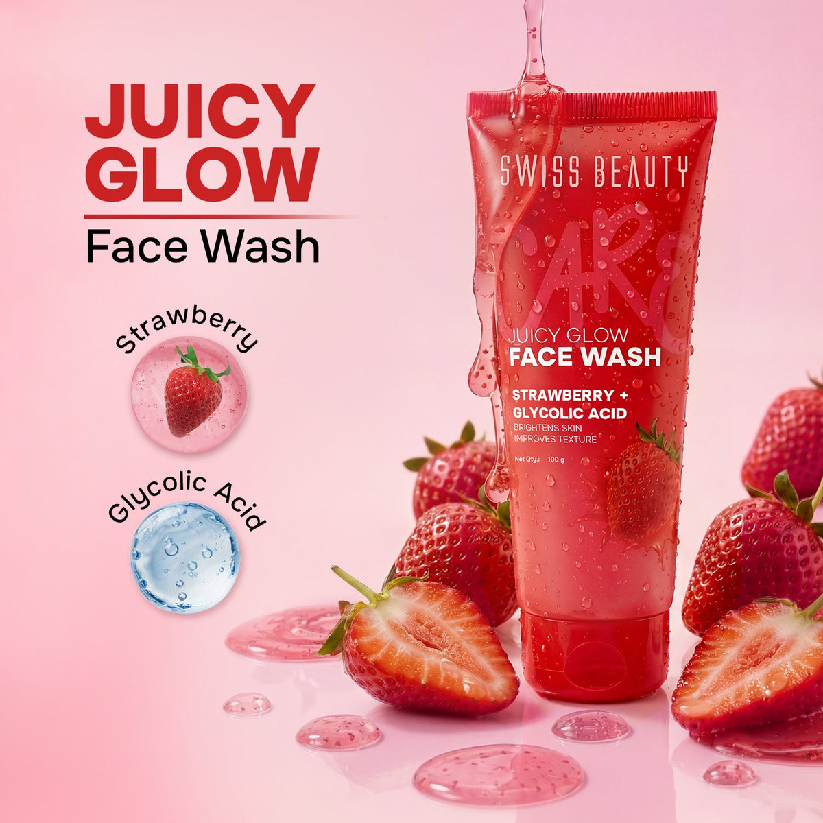 Care Juicy Glow Face Wash  Strawberry + Glycolic Acid