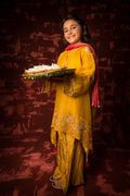 Komal's KDD-01302 | Mustard | Formal 3 Piece Suit | Banarsi Masuri