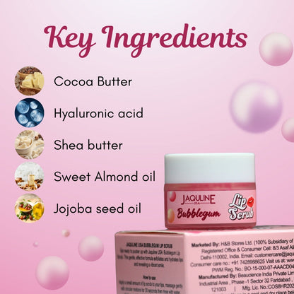 Jaquline USA Bubblegum Lip Scrub |Provides Deep Hydration |Exfoliates Dead Skin |Plumping & Hydration| Repair & Restores Lips