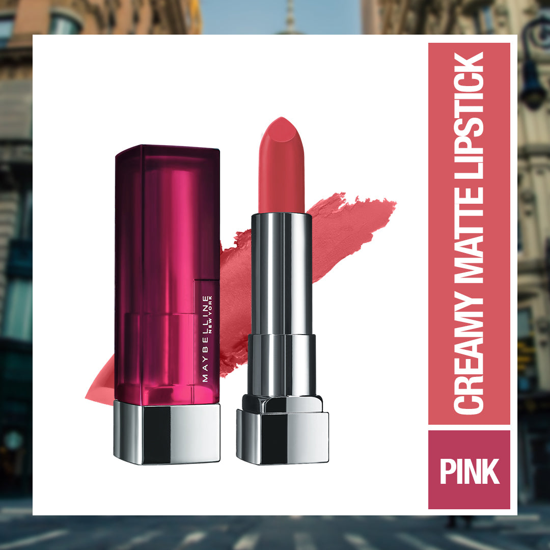 Maybelline New York Color Sensational Creamy Matte Lipstick, 671 Heated Pink, 3.9g