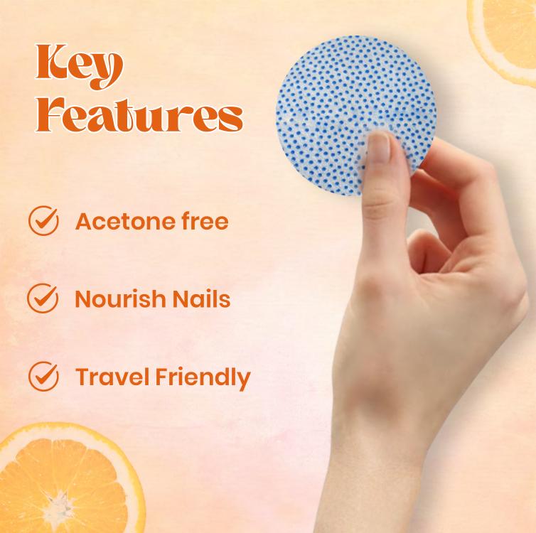 JAQULINE USA Orange Nail Polish Remover Pads | Acetone-Free Nail Paint Remover Wipes | With Vitamin E, Aloe Vera & Olive Oil 