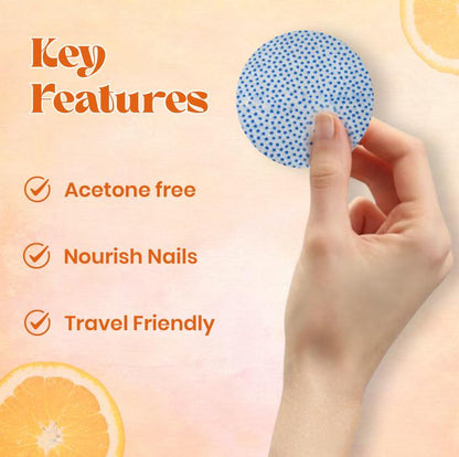 JAQULINE USA Orange Nail Polish Remover Pads | Acetone-Free Nail Paint Remover Wipes | With Vitamin E, Aloe Vera & Olive Oil 