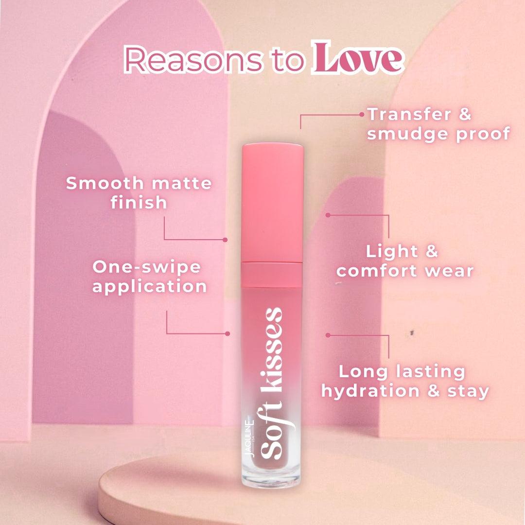 Jaquline USA Soft Kisses Liquid Lipstick long lasting, Matte Finish & Silky-Smooth Texture, Enriched with Hyaluronic Acid & V
