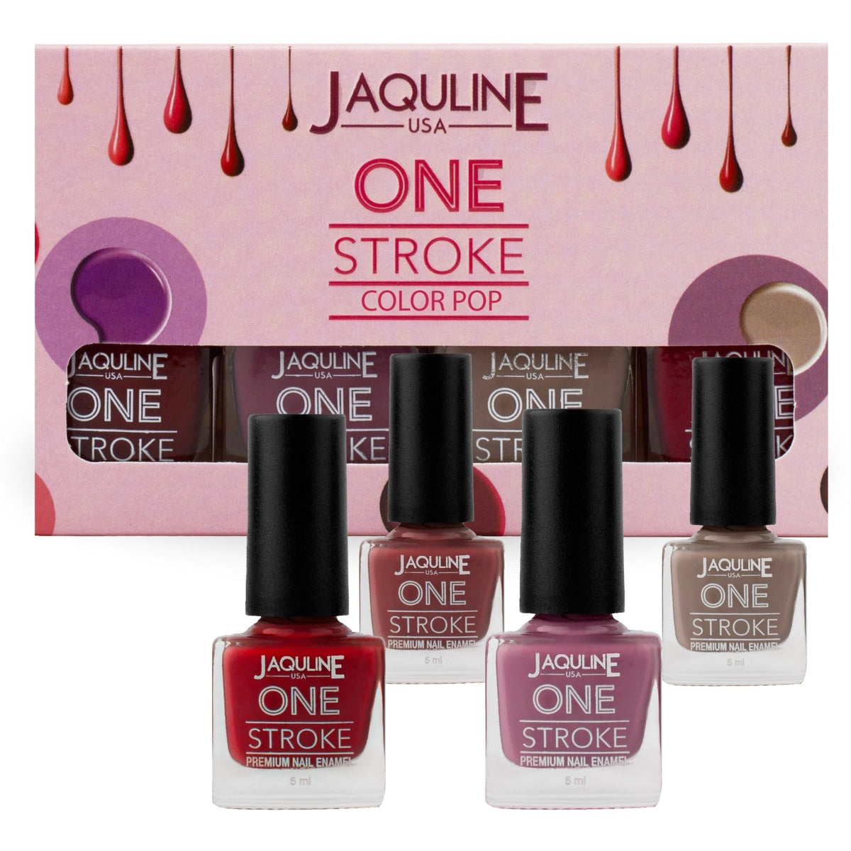 Jaquline USA One Stroke 4 In 1 Nail Kit, Long Lasting, Chip Resistant, Vegan, Quick Dry & Cruelty-Free Glossy Finish Nail Pai