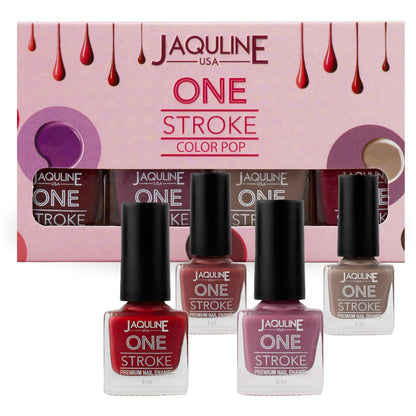 Jaquline USA One Stroke 4 In 1 Nail Kit, Long Lasting, Chip Resistant, Vegan, Quick Dry & Cruelty-Free Glossy Finish Nail Pai
