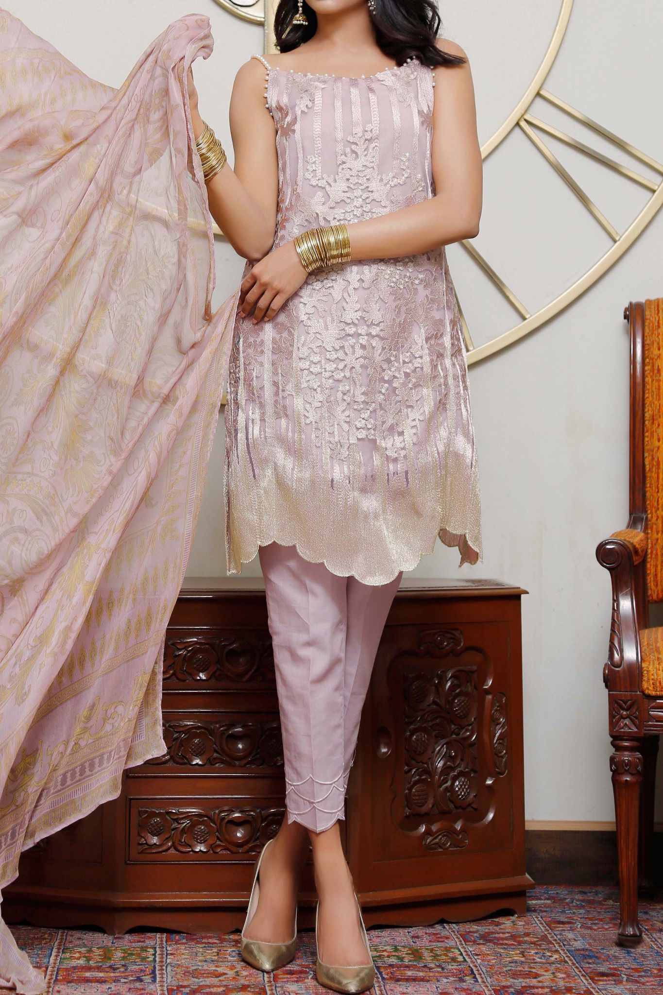 Komal's FE-120 Formal Embroidered Chiffon 3PC Suit