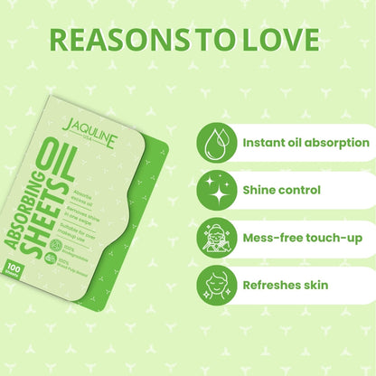 Jaquline USA Green Oil Absorbing Sheets 100N - Instant Oil Control Blotting Paper for Face, Gentle on Skin, Travel Friendly, 