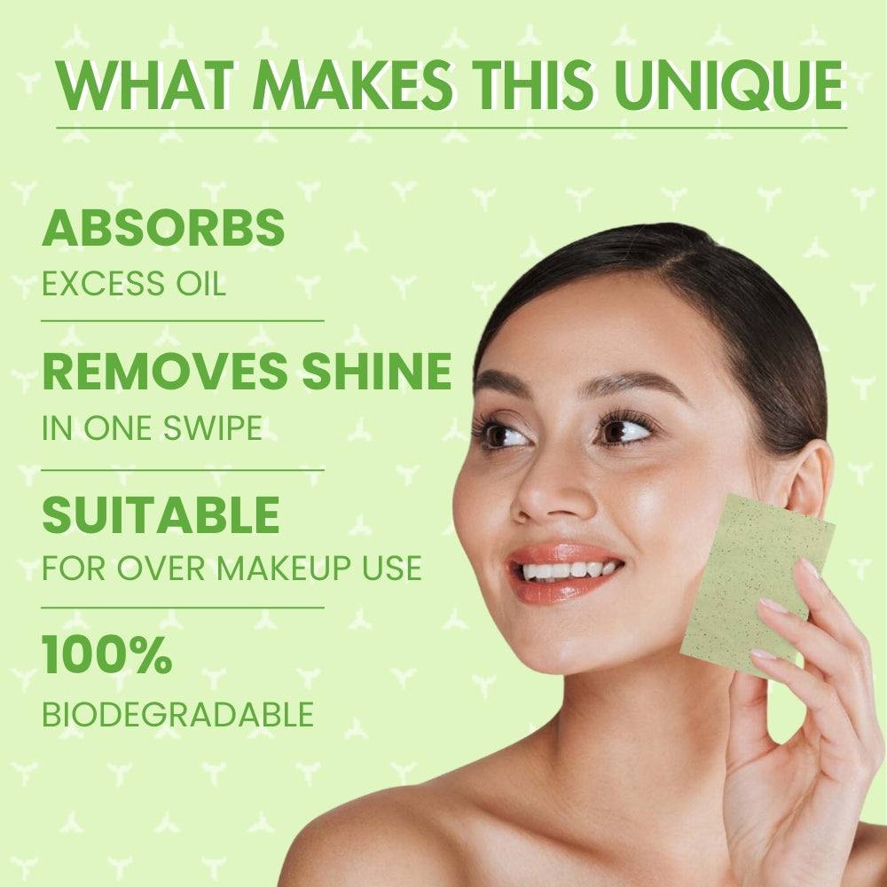 Jaquline USA Green Oil Absorbing Sheets 100N - Instant Oil Control Blotting Paper for Face, Gentle on Skin, Travel Friendly, 