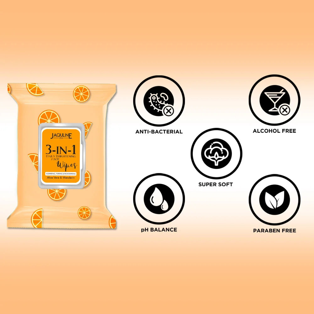 Jaquline USA Face wipes Combo(3in1 Daily Brightening + Refreshing ) Pack of 2