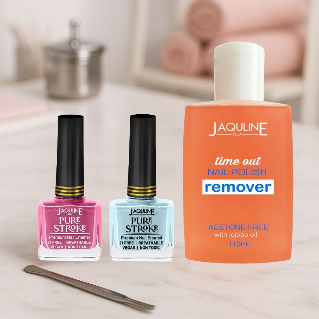 Jaquline USA Nail Polish(Sinless+Angelic) & Nail Polish remover Combo