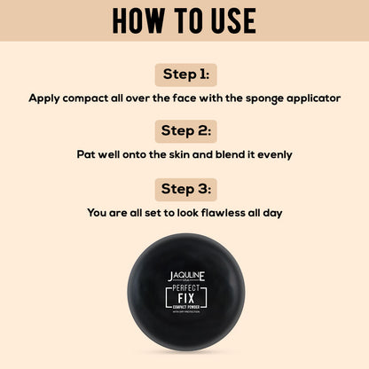 Jaquline USA Perfect Fix Long Wear Compact Powder with Silky Smooth Finish & Matte Effect - Ivory01 (9g)