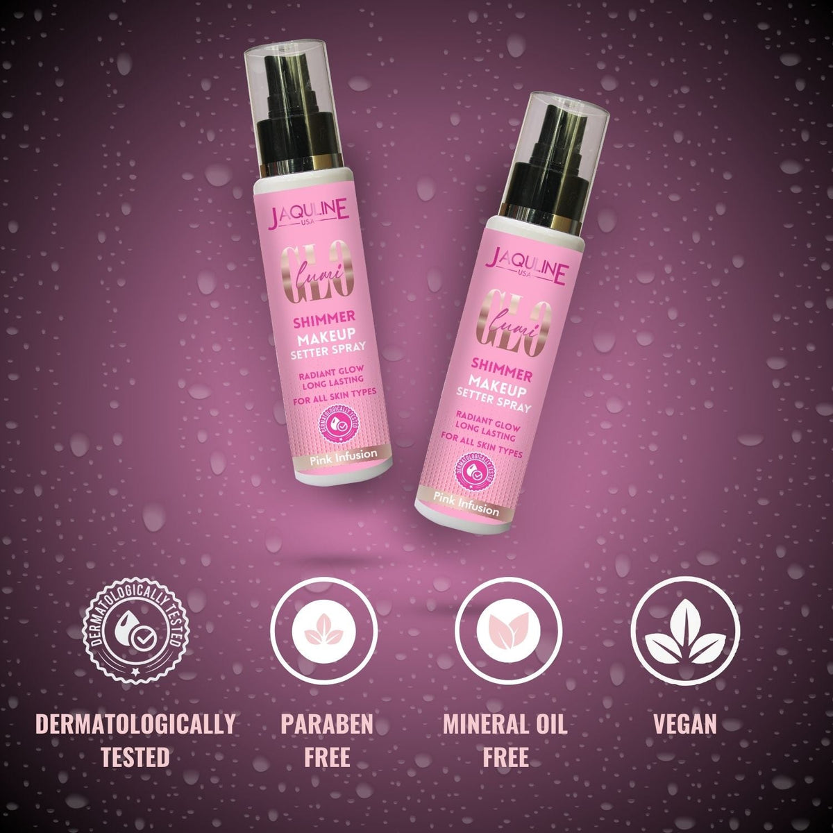 Jaquline USA Lumi Glo Shimmer Makeup Setter Spray Pink Infusion 110ml