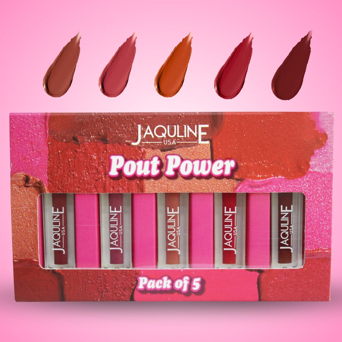 Jaquline USA Pout Power Set of 5 Liquid Lipstick | Waterproof | Smudge Proof | Transfer Proof |Long Lasting | Hydrating & Lig