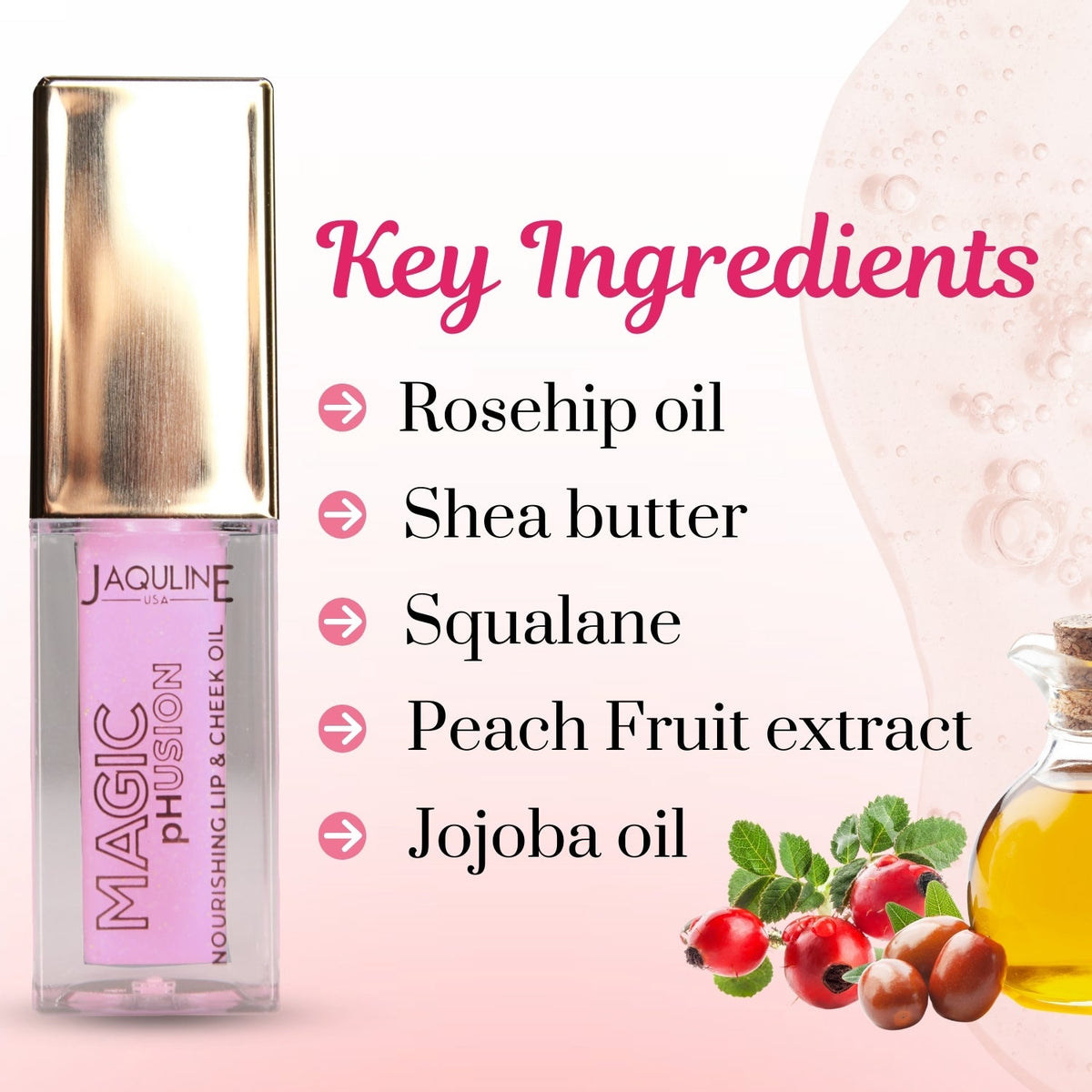 Jaquline USA Magic Phusion lip & Cheek oil, Long Lasting Nourishment Non-Sticky & glossy Heals & Moisturizes Lips Celestial C