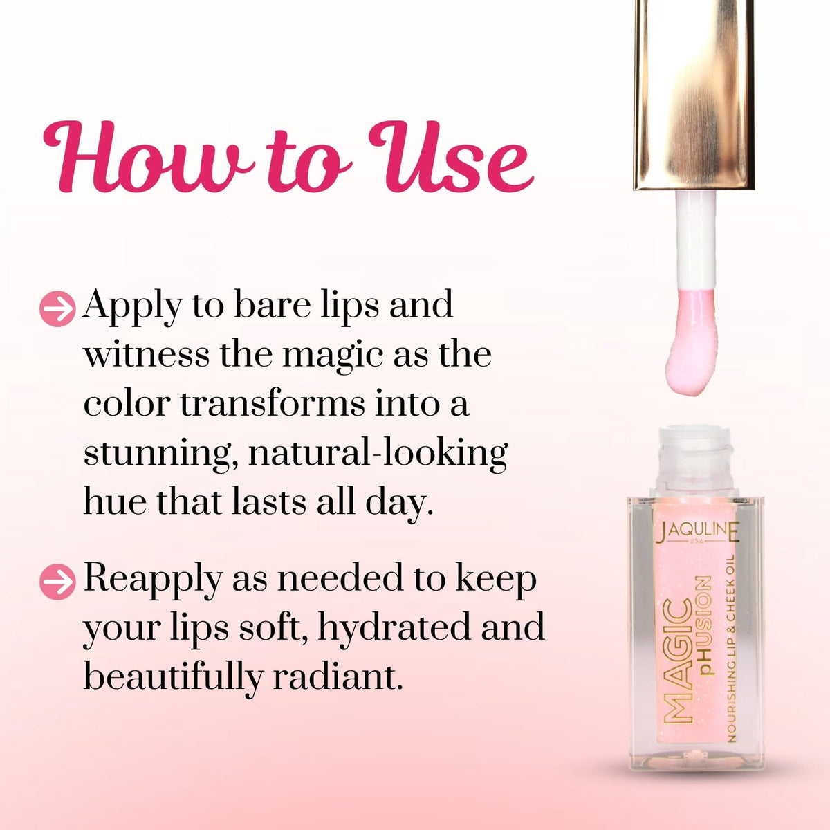 Jaquline USA Magic Phusion lip & Cheek oil, Long Lasting Nourishment Non-Sticky & glossy Heals & Moisturizes Lips Shining Sta