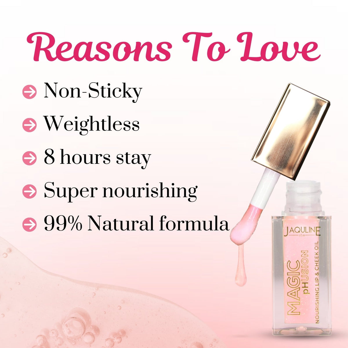 Jaquline USA Magic Phusion lip & Cheek oil, Long Lasting Nourishment Non-Sticky & glossy Heals & Moisturizes Lips Shining Sta