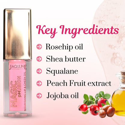 Jaquline USA Magic Phusion lip & Cheek oil, Long Lasting Nourishment Non-Sticky & glossy Heals & Moisturizes Lips Rose Razzle