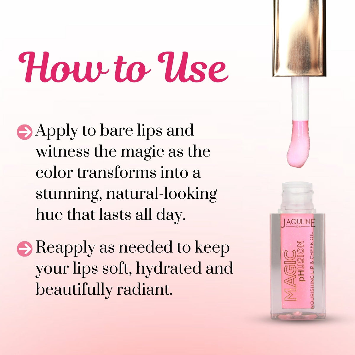 Jaquline USA Magic Phusion lip & Cheek oil, Long Lasting Nourishment Non-Sticky & glossy Heals & Moisturizes Lips Rose Razzle