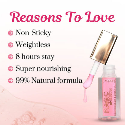 Jaquline USA Magic Phusion lip & Cheek oil, Long Lasting Nourishment Non-Sticky & glossy Heals & Moisturizes Lips Rose Razzle