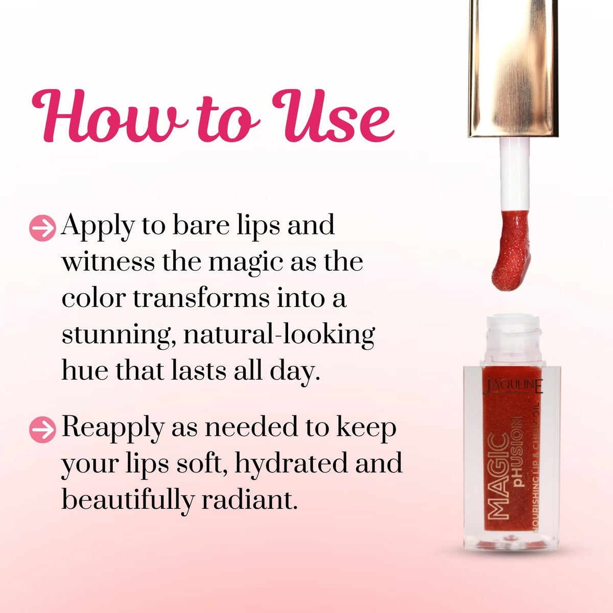 Jaquline USA Magic Phusion lip & Cheek oil, Long Lasting Nourishment Non-Sticky & glossy Heals & Moisturizes Lips Coral Cosmi