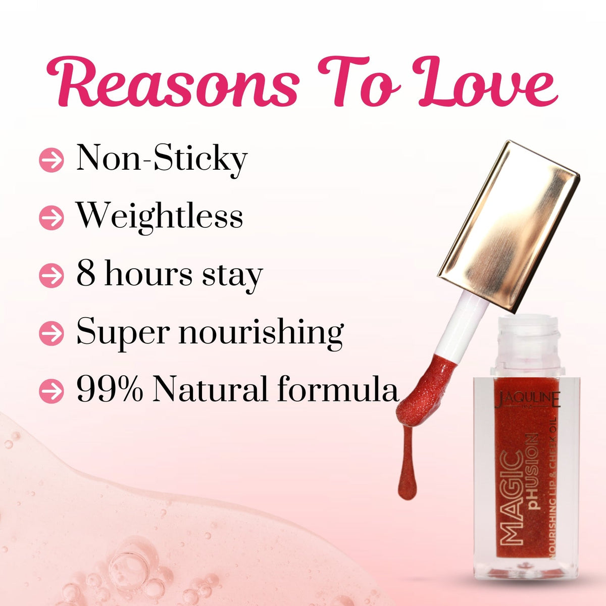 Jaquline USA Magic Phusion lip & Cheek oil, Long Lasting Nourishment Non-Sticky & glossy Heals & Moisturizes Lips Coral Cosmi
