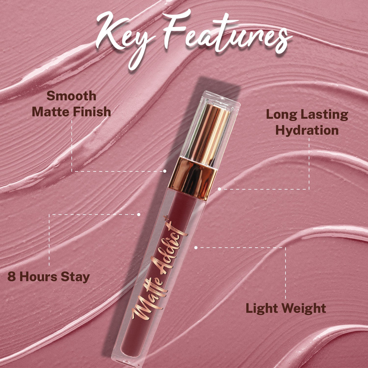 Jaquline USA Matte Addict + Liquid Lipstick, 8Hr stay, Lightweight & Transfer proof - Wild Petunia 04, 3.5ml