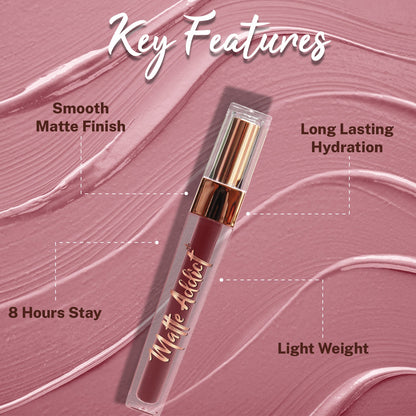 Jaquline USA Matte Addict + Liquid Lipstick, 8Hr stay, Lightweight & Transfer proof - Wild Petunia 04, 3.5ml