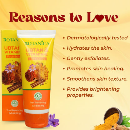 BOTANICA Ubtan & Vitamin E Face scrub- Exfoliates Skin, Promotes Skin healing and Smooth in Texture, 100g