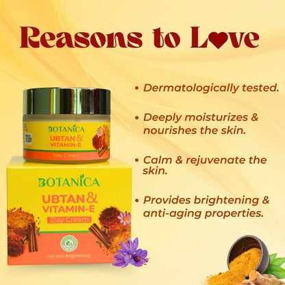 BOTANICA Ubtan & Vitamin E Day Cream 50 - Lightweight, Skin Brightening Cream, Infused with Saffron and Sandalwood Extract, 5