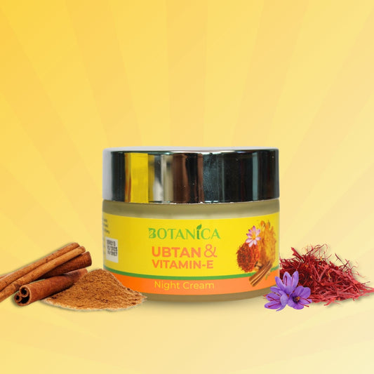 BOTANICA Ubtan & Vitamin E Night Cream - Lightweight, Skin Brightening Cream, Infused with Niacinamide and Sandalwood Extract