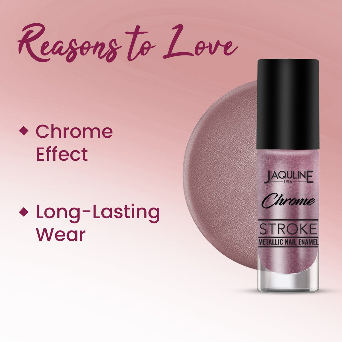Jaquline USA Chrome Stroke Nail Polish, Intense Metallic Finish, Long Lasting, Intense Shine - Hyper Pink 01