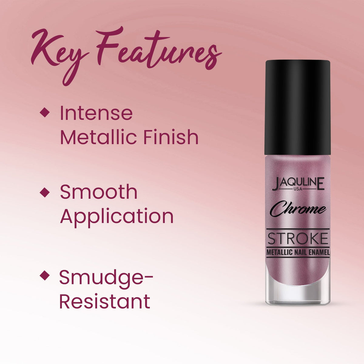 Jaquline USA Chrome Stroke Nail Polish, Intense Metallic Finish, Long Lasting, Intense Shine - Hyper Pink 01