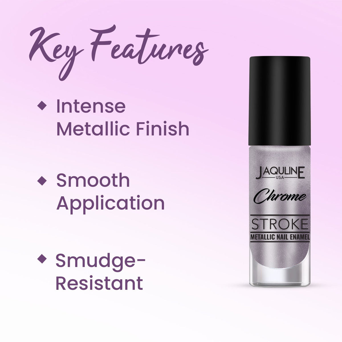 Jaquline USA Chrome Stroke Nail Polish, Intense Metallic Finish, Long Lasting, Intense Shine- Tech Purple 02