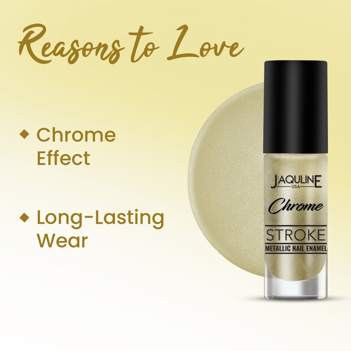 Jaquline USA Chrome Stroke Nail Polish, Intense Metallic Finish, Long Lasting, Intense Shine - Solar Gold 03