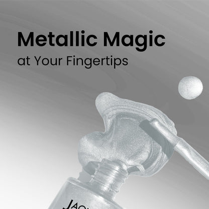 Jaquline USA Chrome Stroke Nail Polish, Intense Metallic Finish, Long Lasting, Intense Shine - Silver Pulse 05