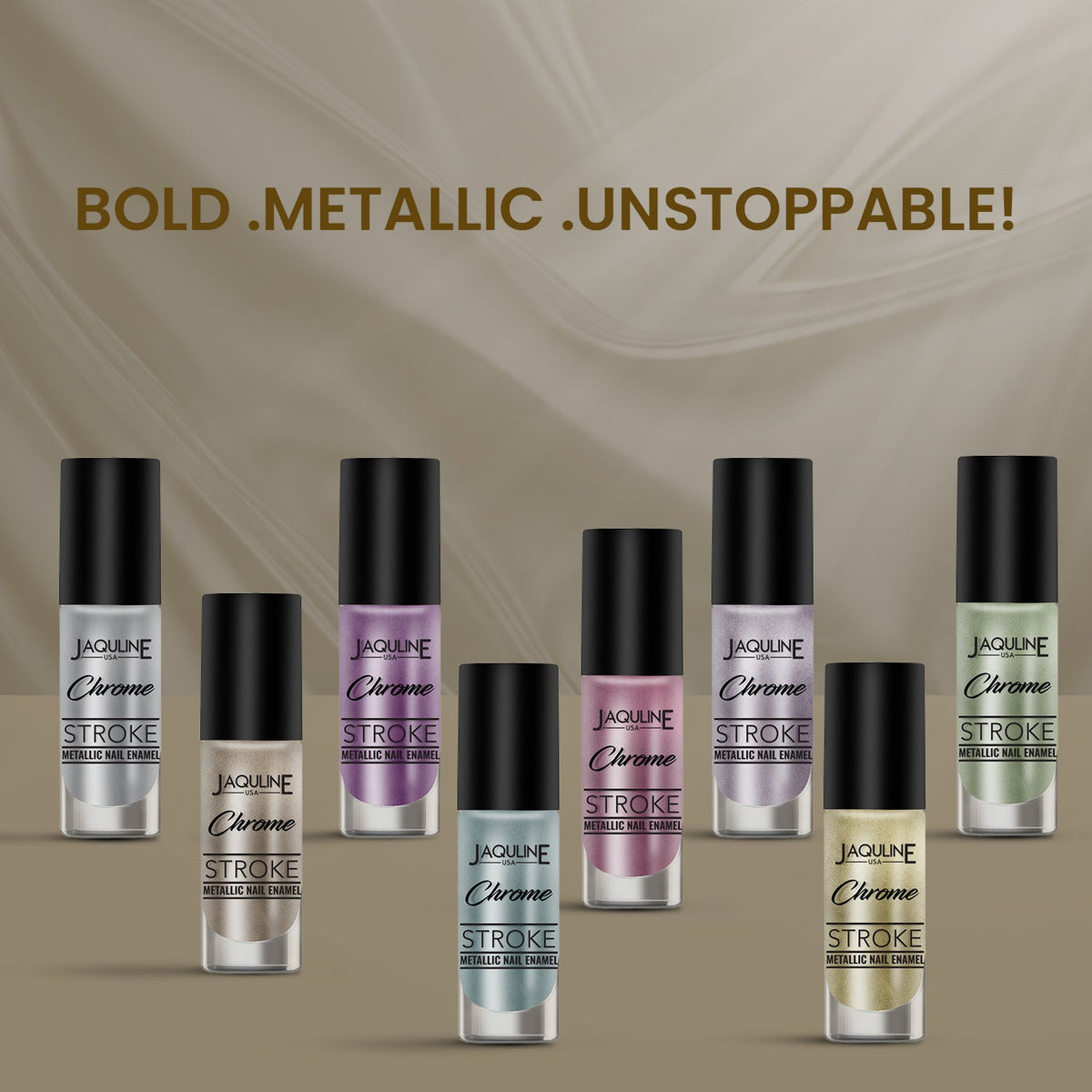 Jaquline USA Chrome Stroke Nail Polish, Intense Metallic Finish, Long Lasting, Intense Shine - Digital Sand 07