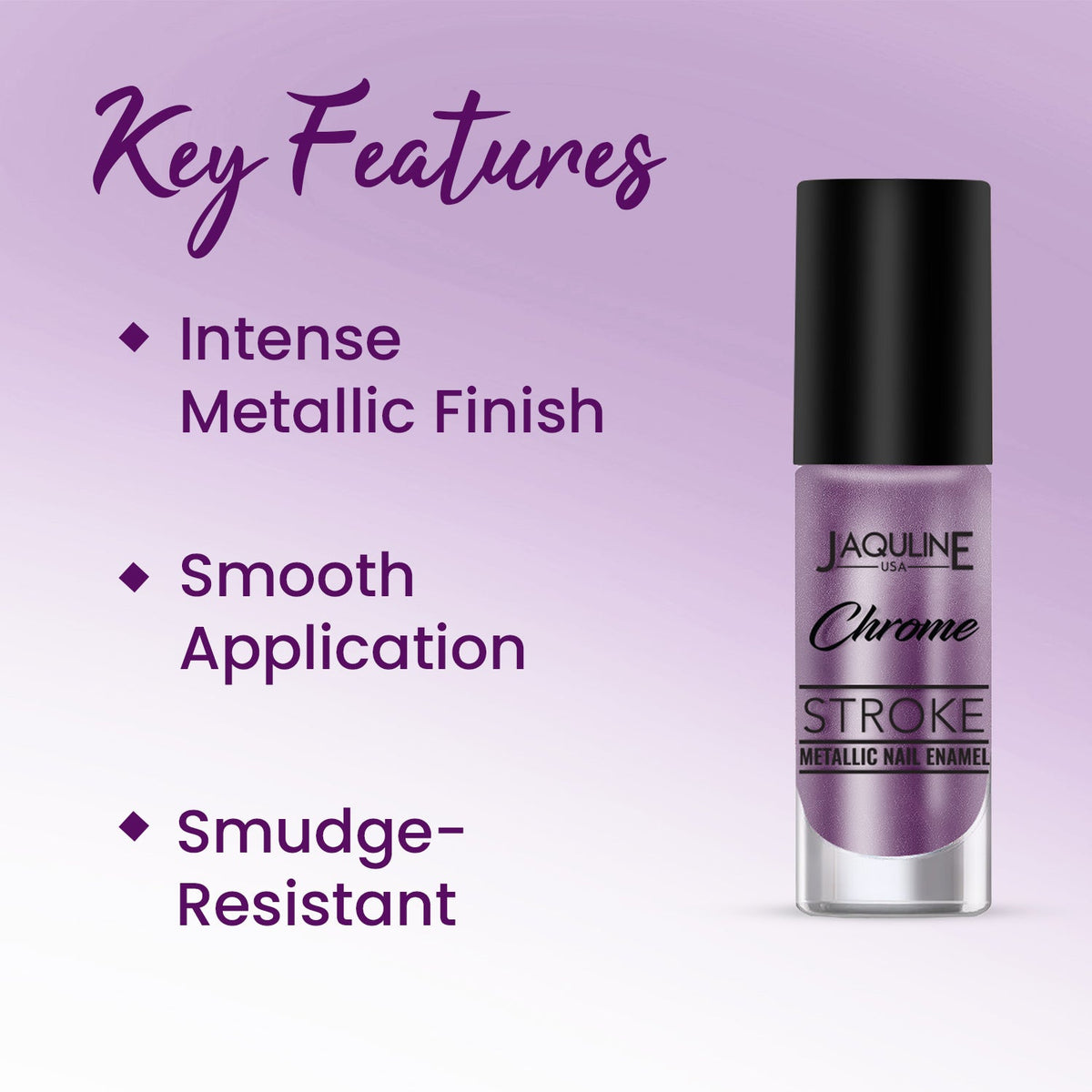 Jaquline USA Chrome Stroke Nail Polish, Intense Metallic Finish, Long Lasting, Intense Shine - Holo Lavender 08