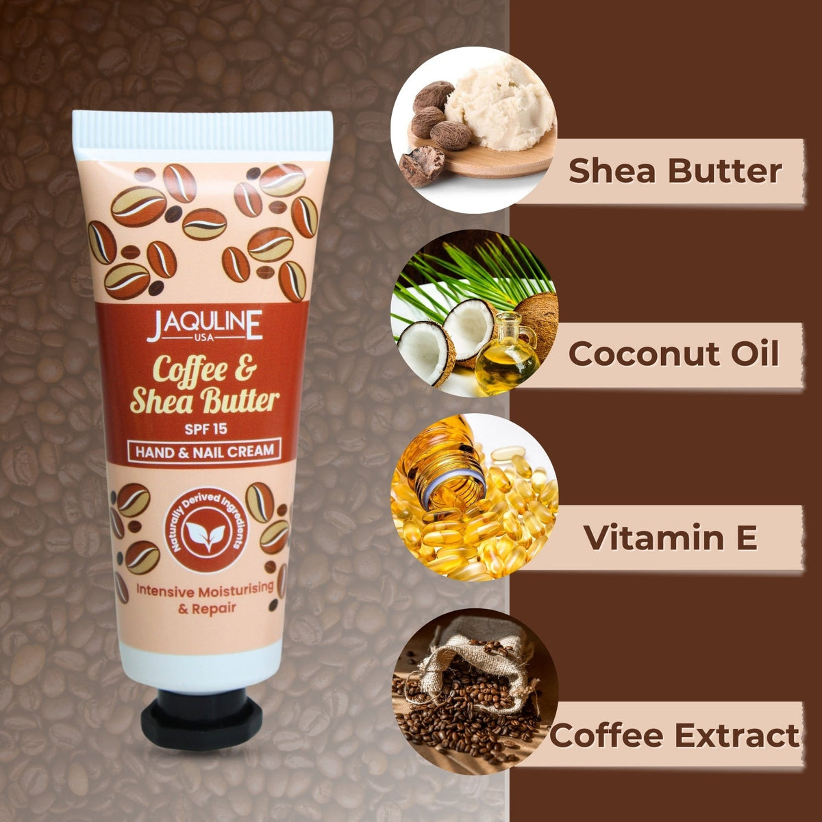 Jaquline USA Coffee & Shea Butter Hand cream- Nourishes hand, makes hand soft & supple, prevents dryness and hydrate skin-30g