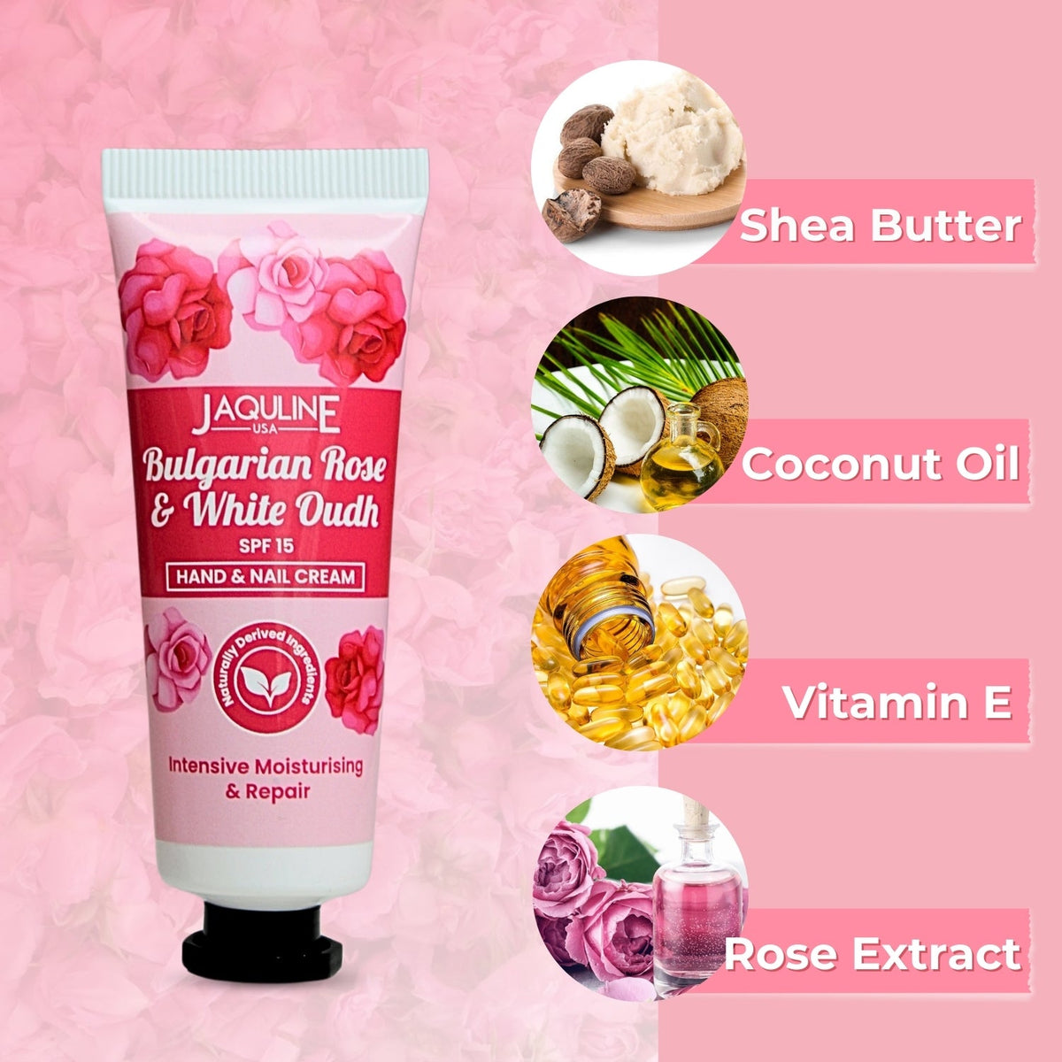 Jaquline USA Bulgarian Rose & White Oudh Hand cream- Nourishes hand, makes hand soft & supple, prevents dryness and hydrate s